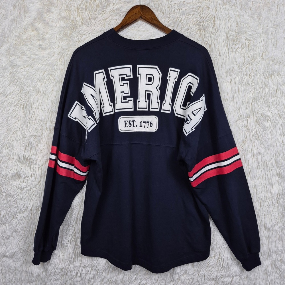 Spirit Jersey America Est 1776 Navy‎ Blue Long Sleeve Shirt Mens Medium USA
